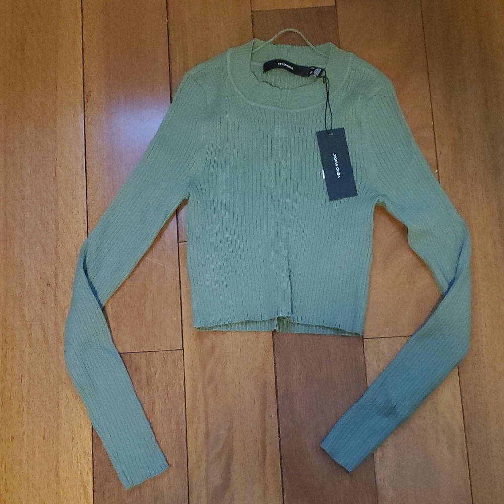 Vero Moda Olive Ribbed Crop Sweater